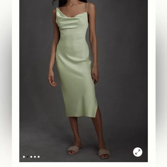 Anthropologie BHLDN Green Satin Midi Dress